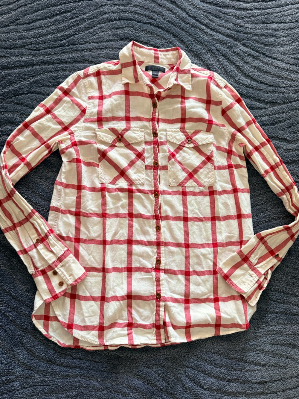 J. Crew Red and White Plaid Button-Up Shirt 4th of July USA size 0